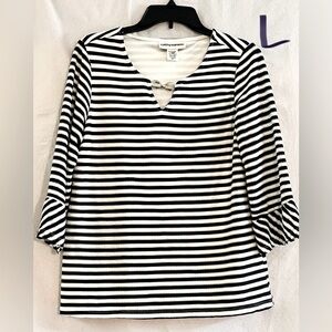 LADIES BLACK & WHITE STRIPES WITH A METAL NECKLINE